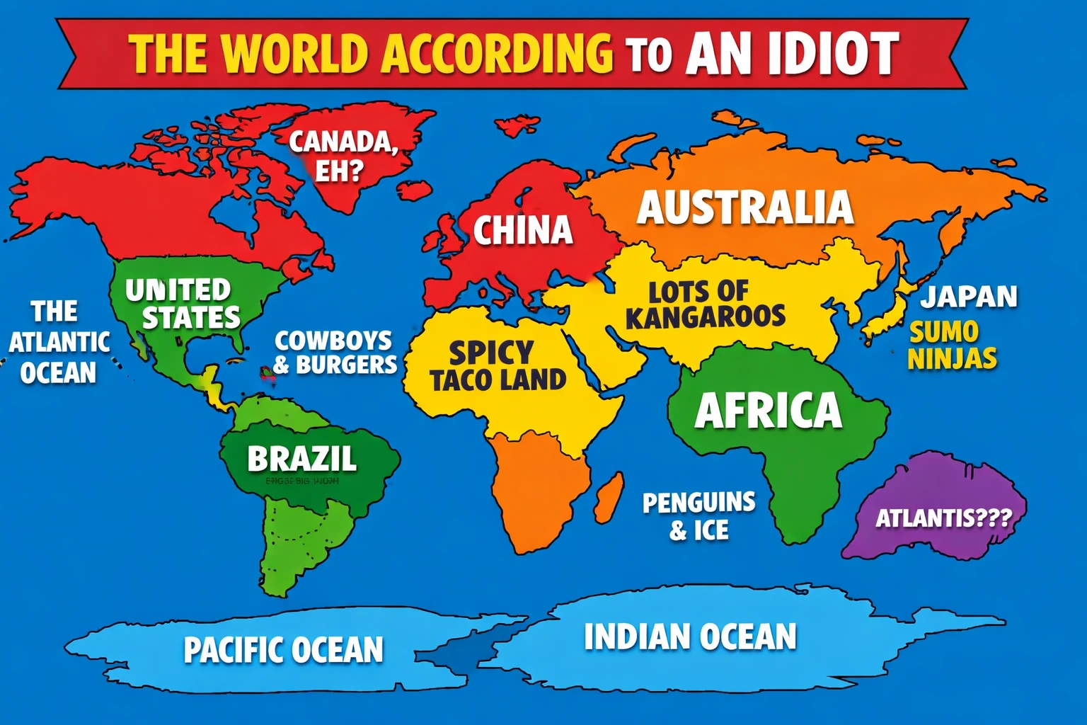 Create a map showing the funniest geography meme you know Co-pilot 