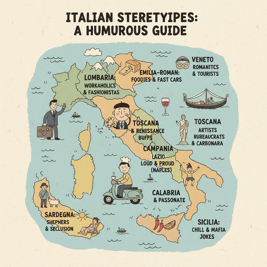 Map of Italian Regional Stereotypes by Nano Banana