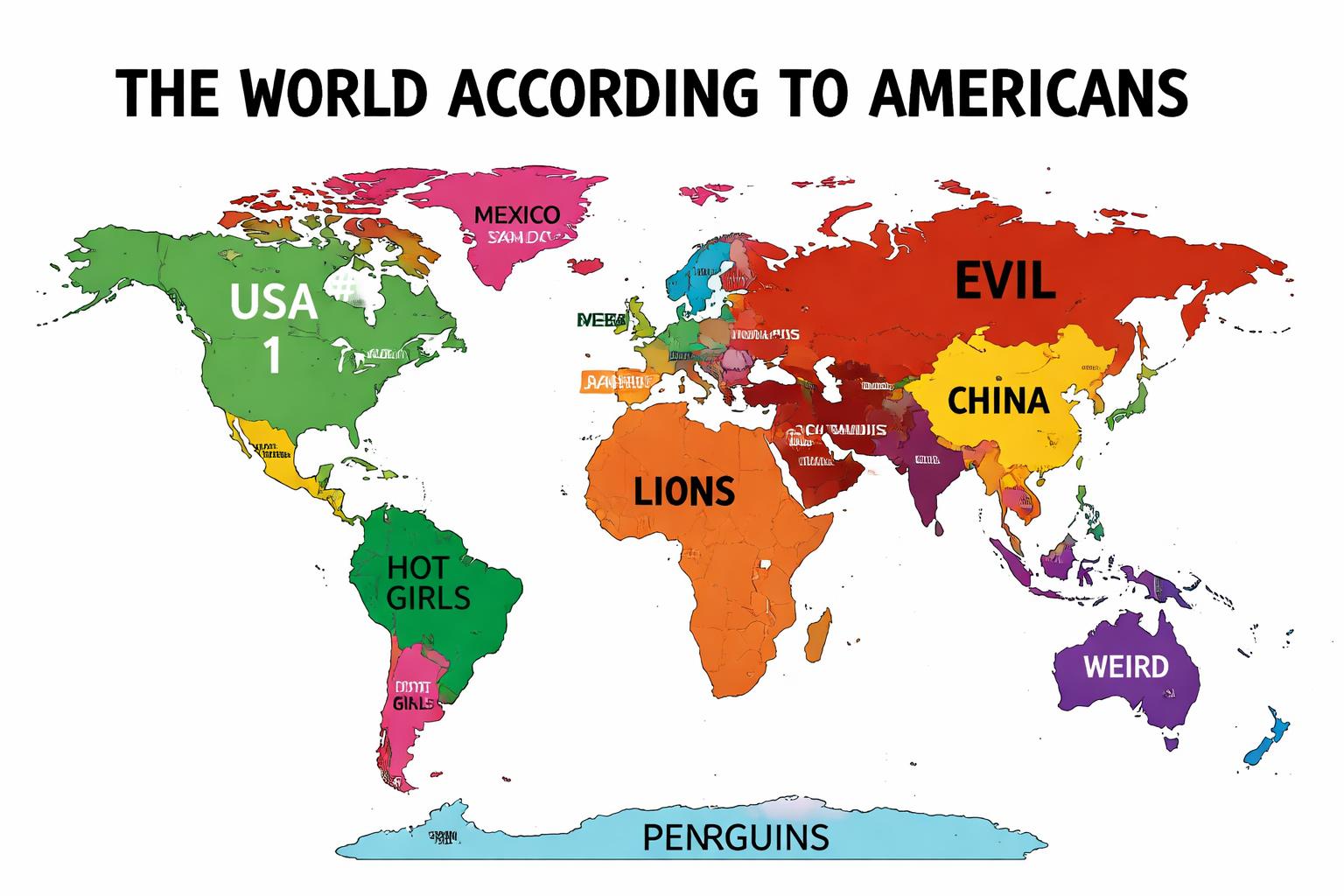 Create a map showing the funniest geography meme you know from GPT Image 1.5