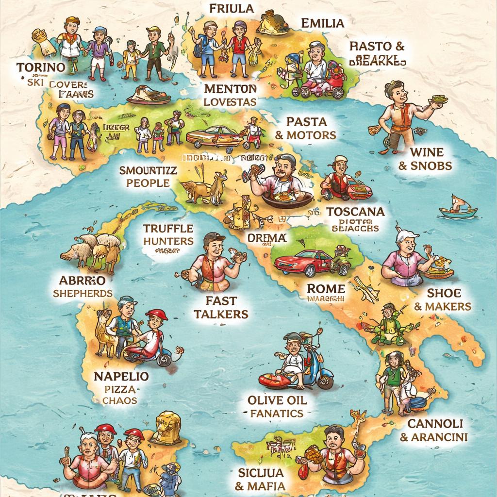GPT Image 1.5 Map of Italian Regional Stereotypes low quality