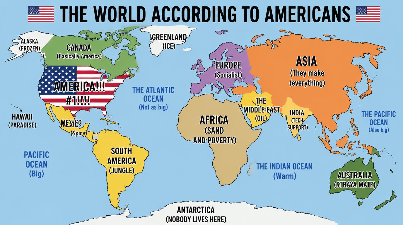 Create a map showing the funniest geography meme you know from GPT Image 2