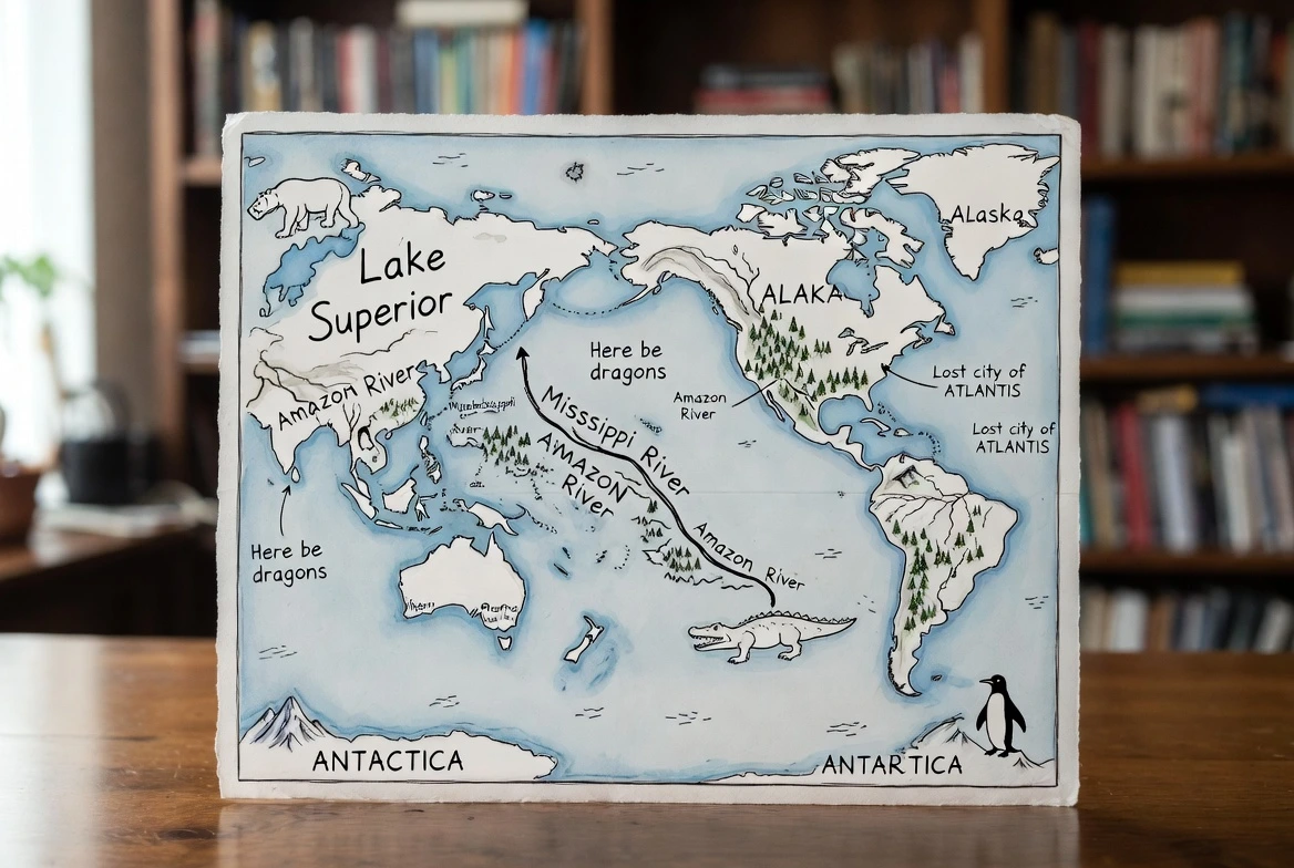 Create a map showing the funniest geography meme you know from Grok 2